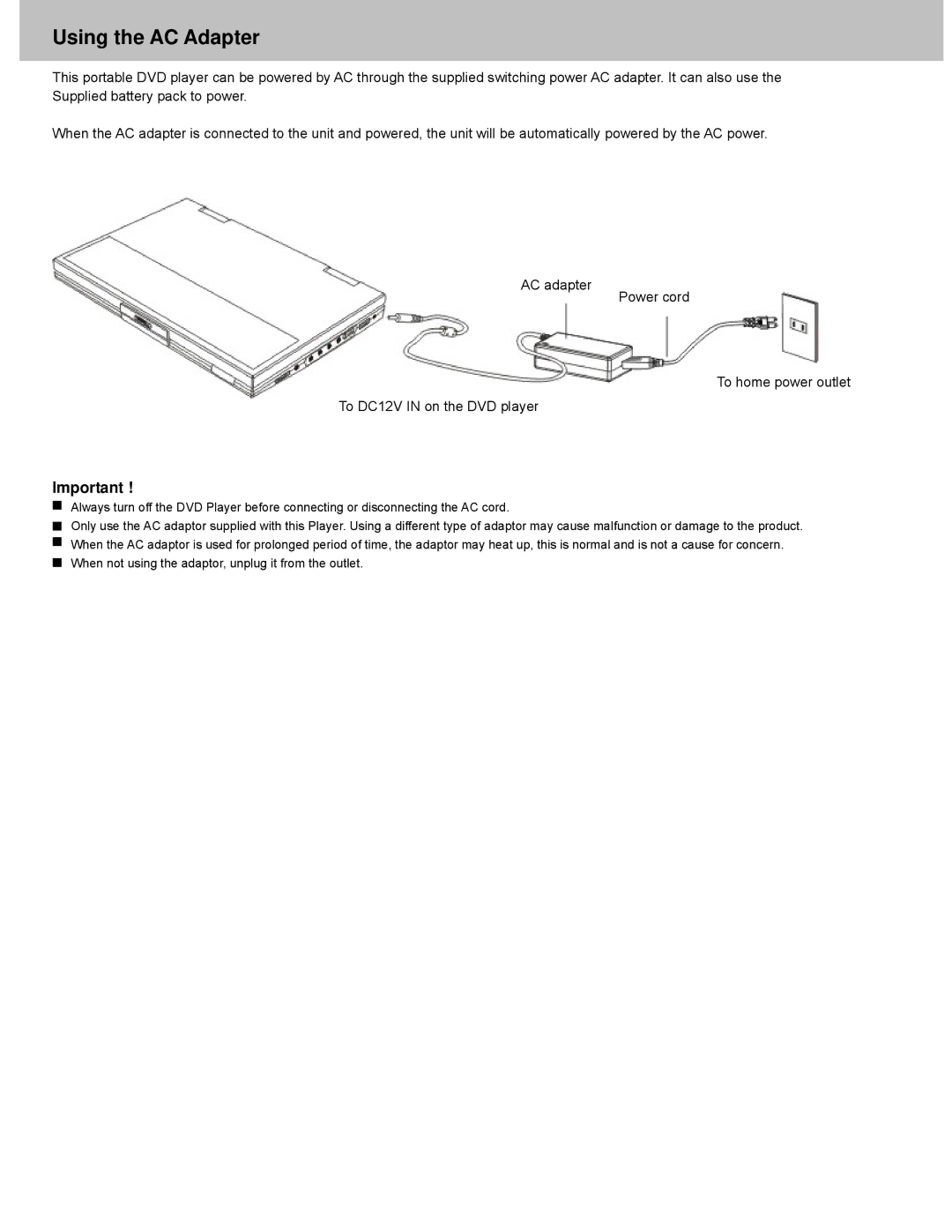 Avayon DXP-10P manual Using the AC Adapter, Power cord To home power outlet 