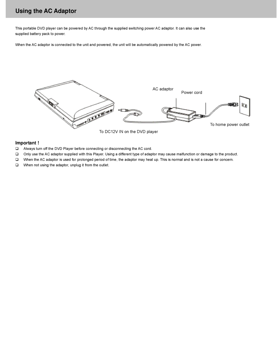 Avayon DXP-7P manual Using the AC Adaptor 