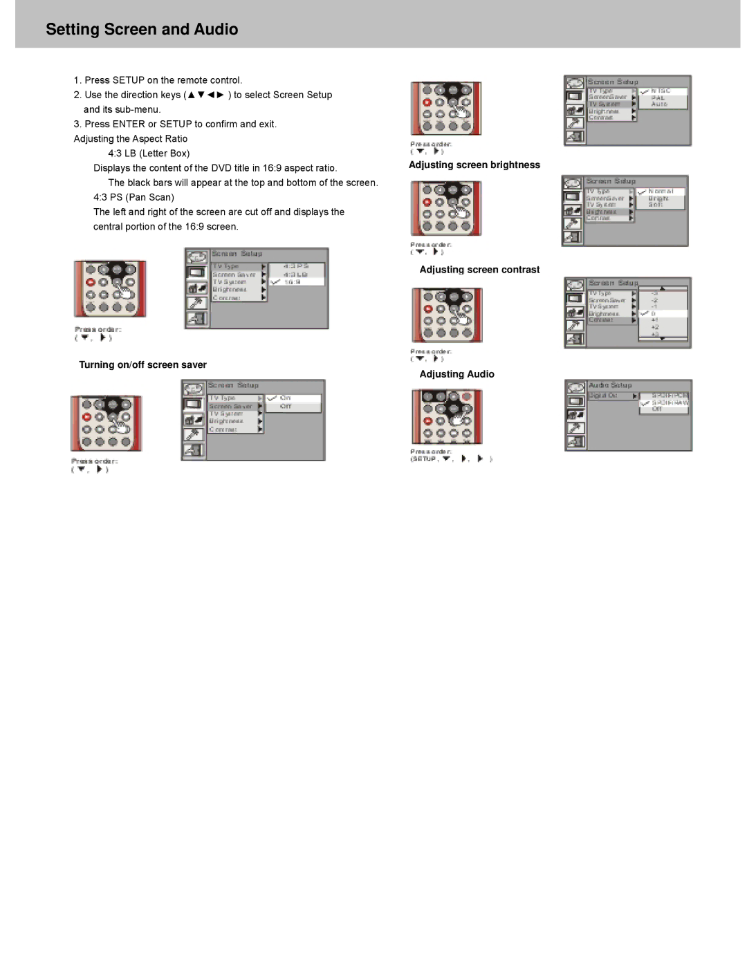 Avayon DXP-7P manual Setting Screen and Audio 