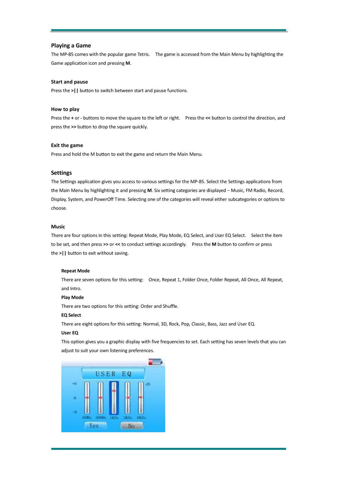 Avayon MP-85 manual Playing a Game, Settings 