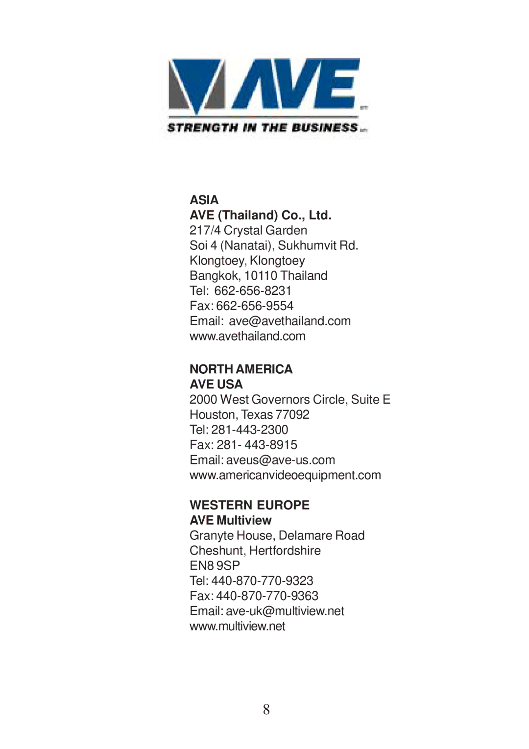 AVE 2PSWT operation manual North America AVE USA 