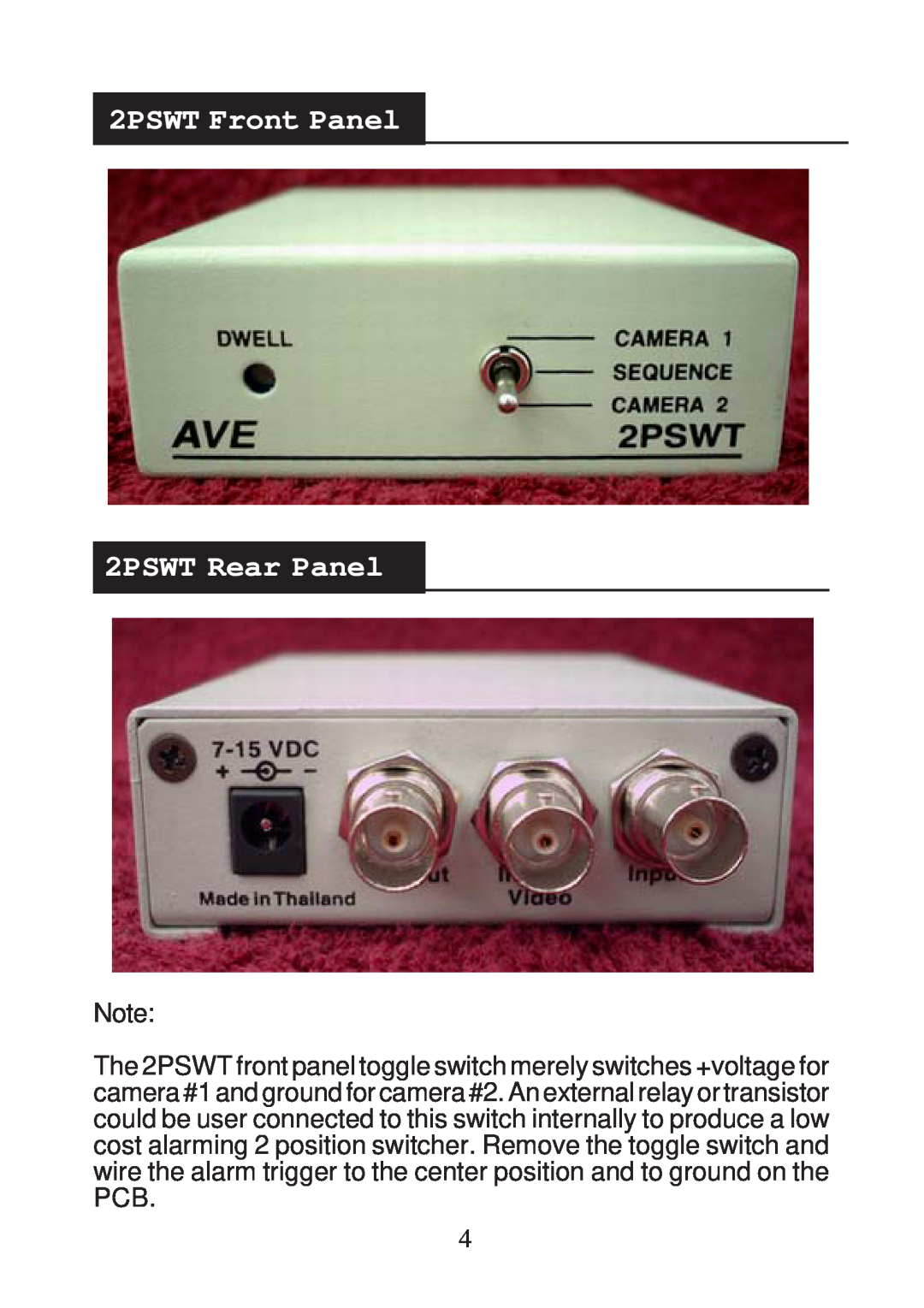 AVE operation manual 2PSWT Front Panel 2PSWT Rear Panel 