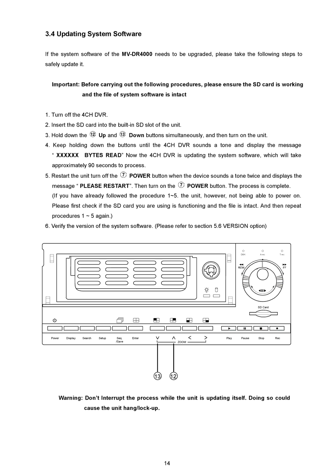 AVE MV DR4000 manual Updating System Software 