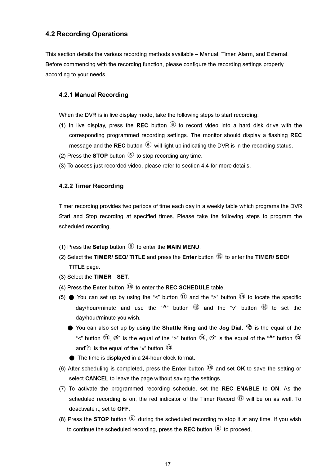 AVE MV DR4000 manual Recording Operations, Manual Recording, Timer Recording 