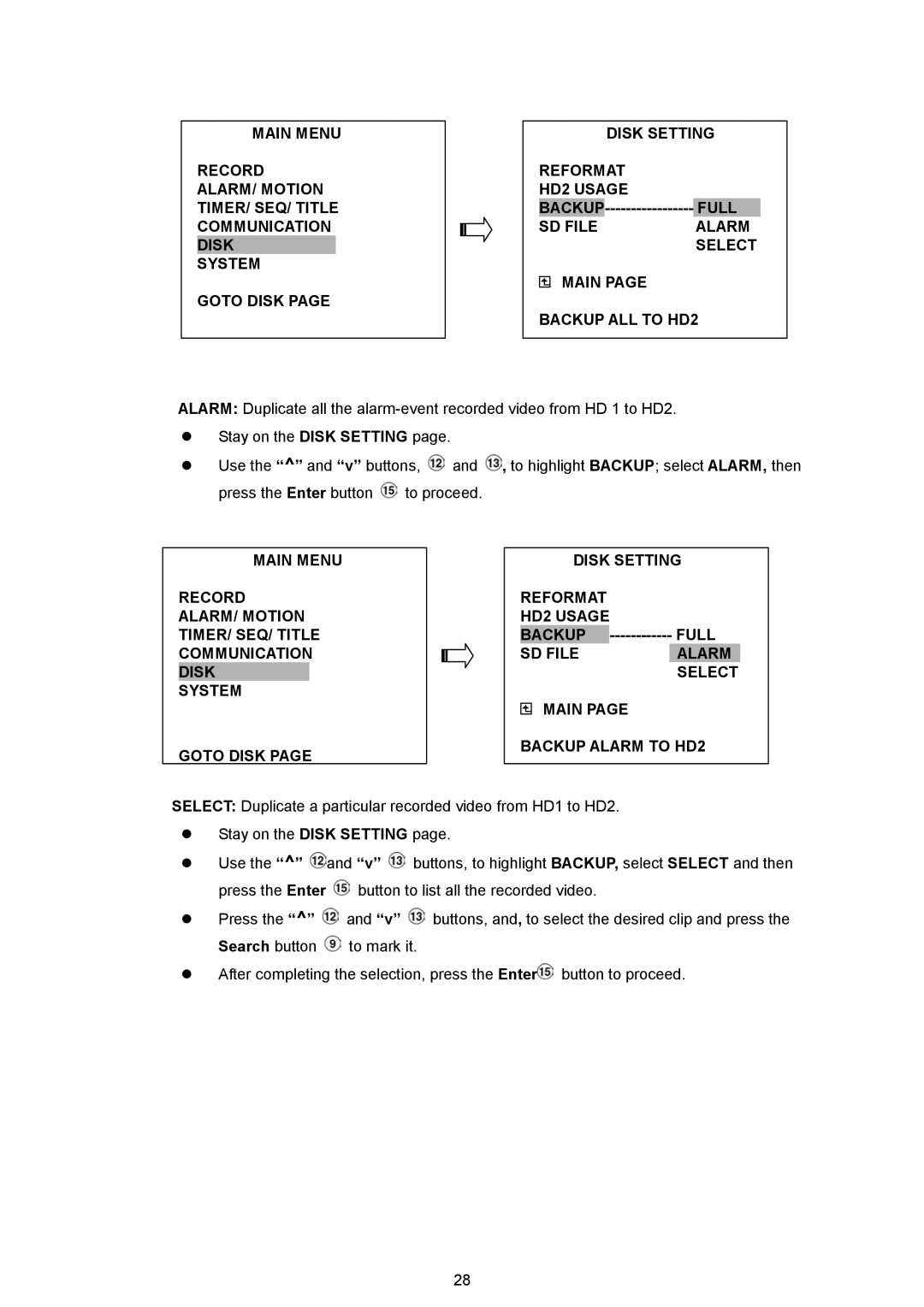 AVE MV DR4000 manual Full, Select Duplicate a particular recorded video from HD1 to HD2 