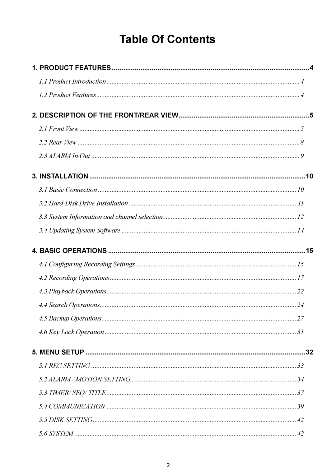 AVE MV DR4000 manual Table Of Contents 