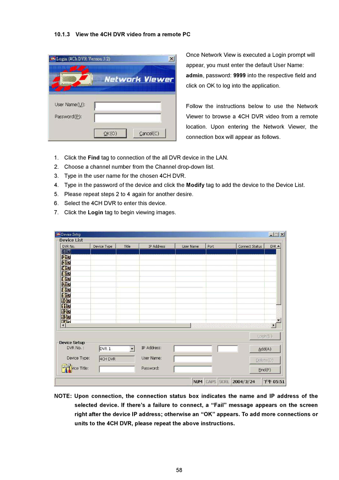 AVE MV DR4000 manual View the 4CH DVR video from a remote PC 