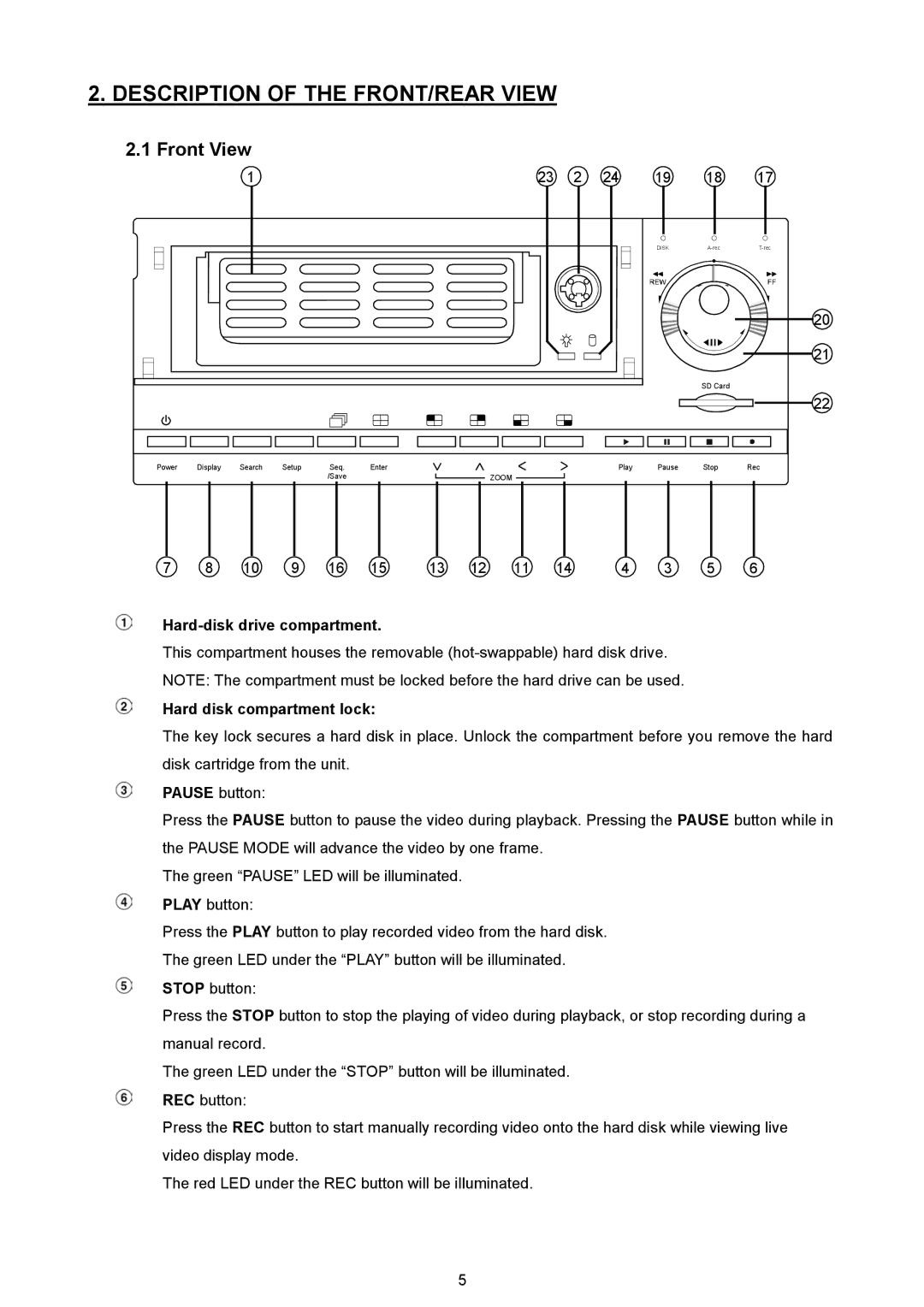 AVE MV DR4000 manual Front View, Hard-disk drive compartment, Hard disk compartment lock 