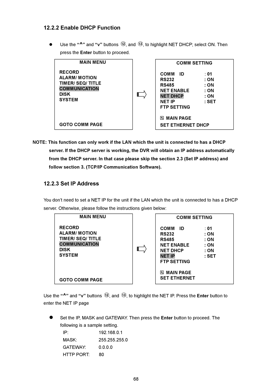 AVE MV DR4000 manual Enable Dhcp Function, Set IP Address 