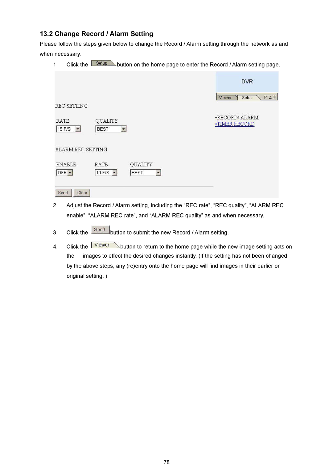 AVE MV DR4000 manual Change Record / Alarm Setting 