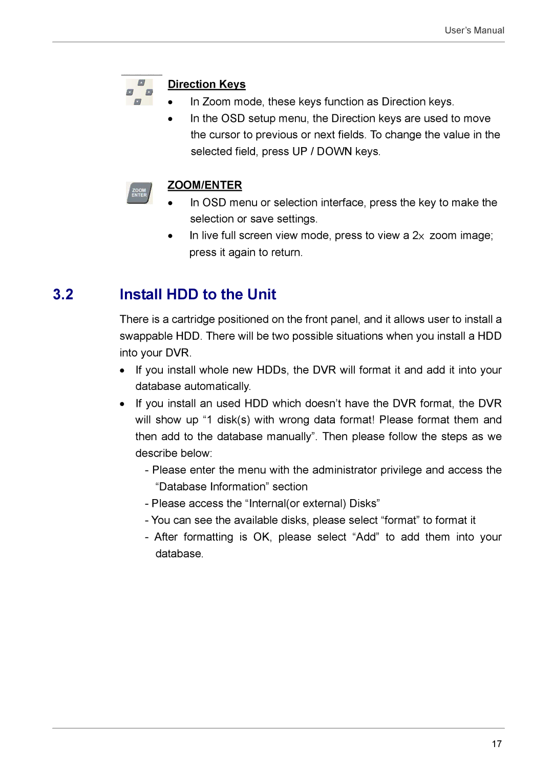 AVE AVE DR8X, MV DR8X, AVE DR16X, MV DR16X user manual Install HDD to the Unit, Direction Keys 