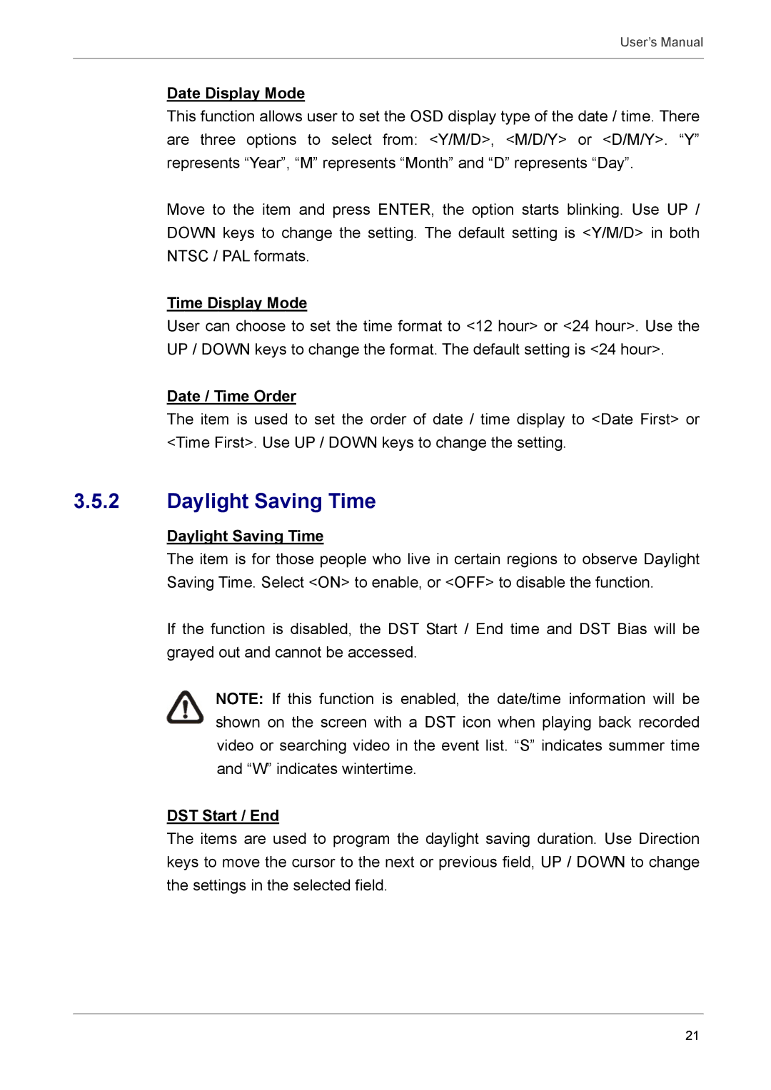 AVE AVE DR8X, MV DR8X, AVE DR16X, MV DR16X user manual Daylight Saving Time 