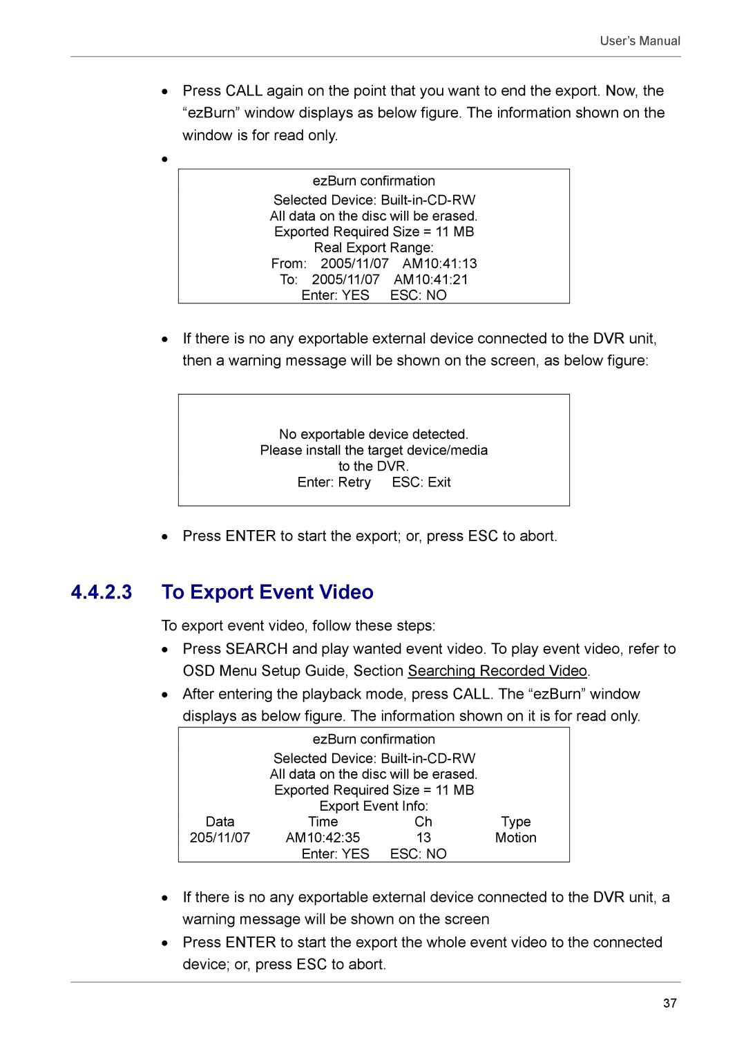 AVE AVE DR8X, MV DR8X, AVE DR16X, MV DR16X user manual To Export Event Video 