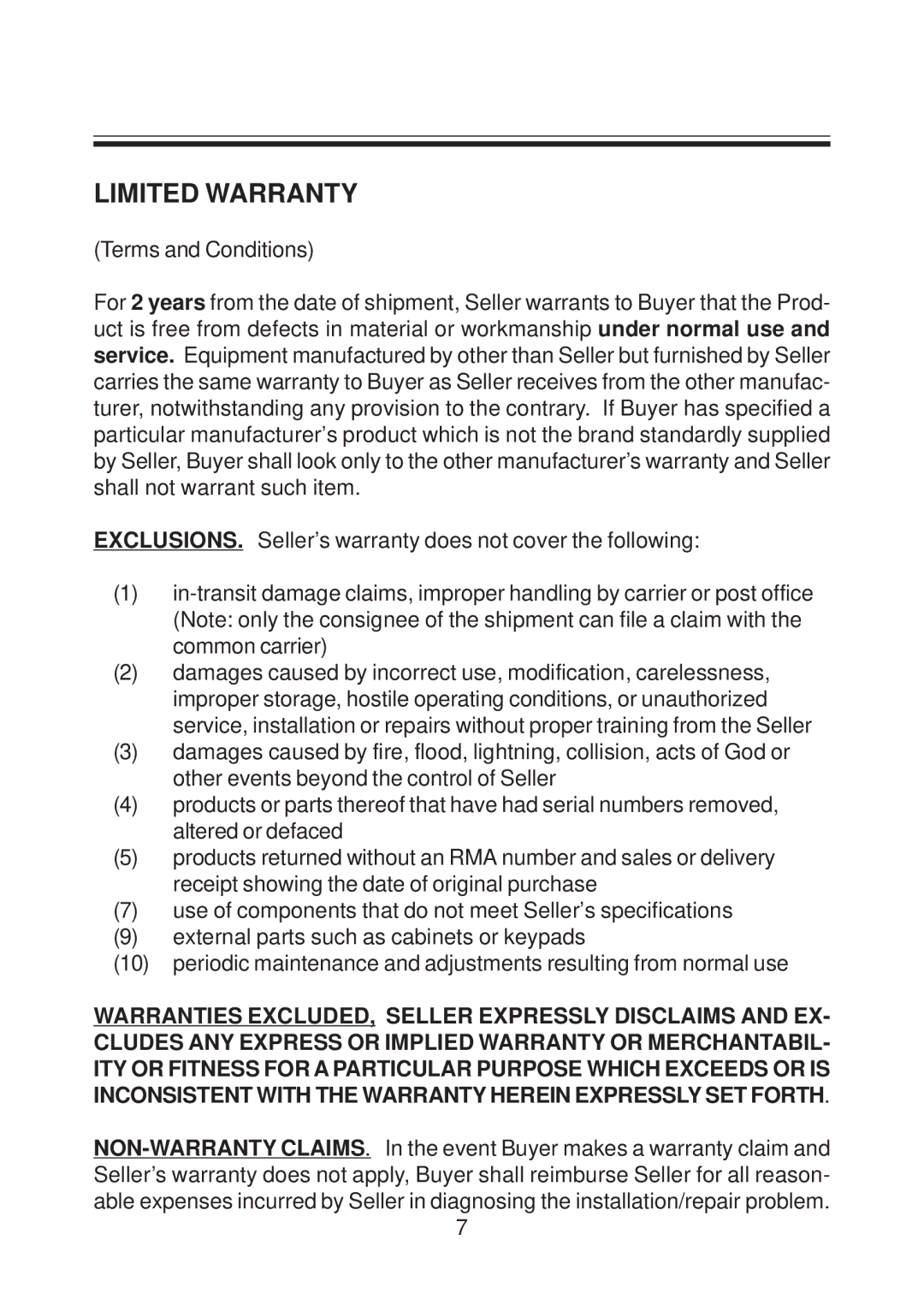 AVE RS-485 operation manual Limited Warranty 