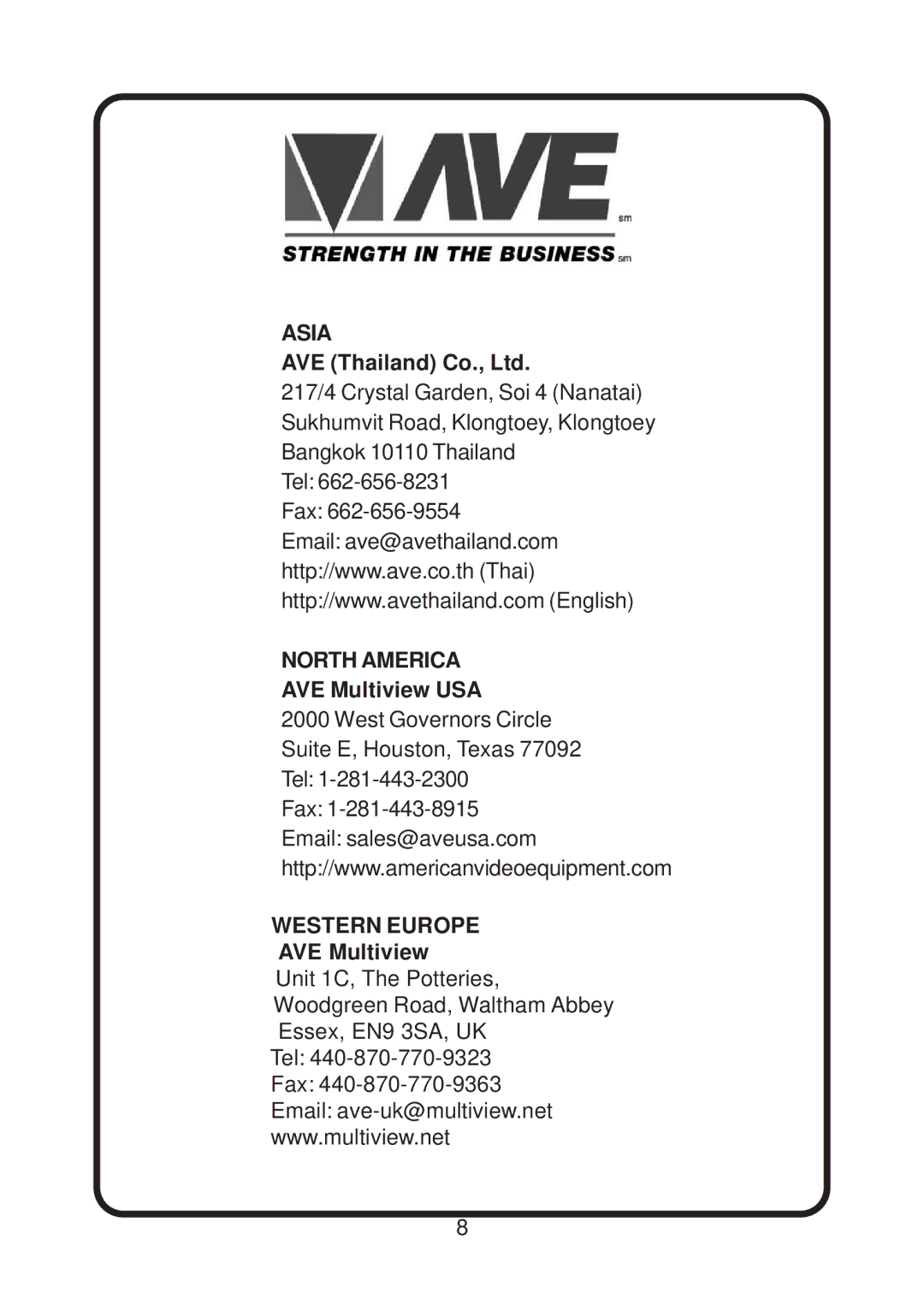 AVE RS-485 operation manual North America 