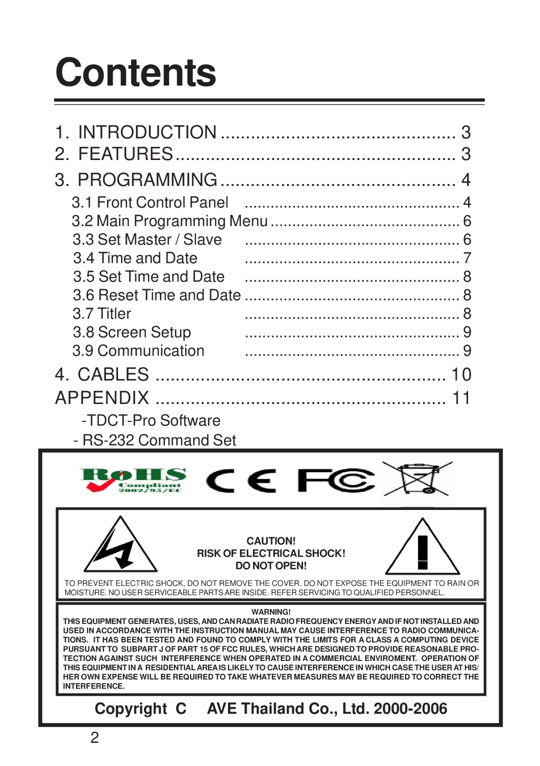 AVE TDCT-Pro operation manual Contents 