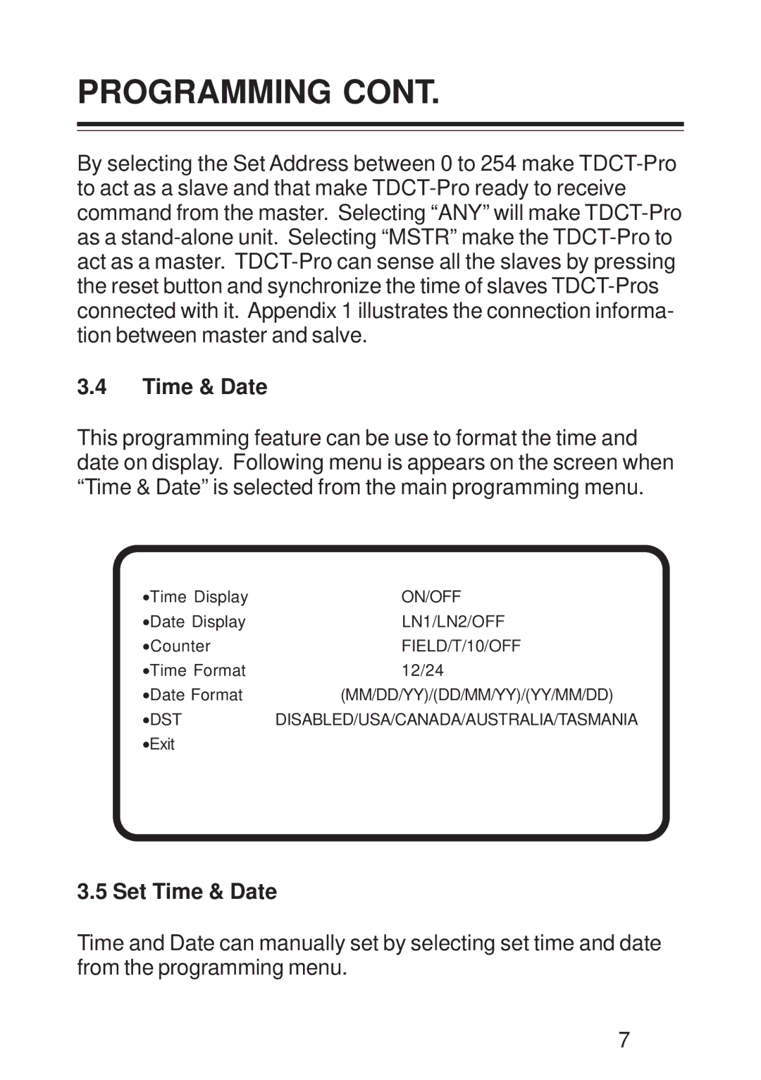 AVE TDCT-Pro operation manual Set Time & Date 