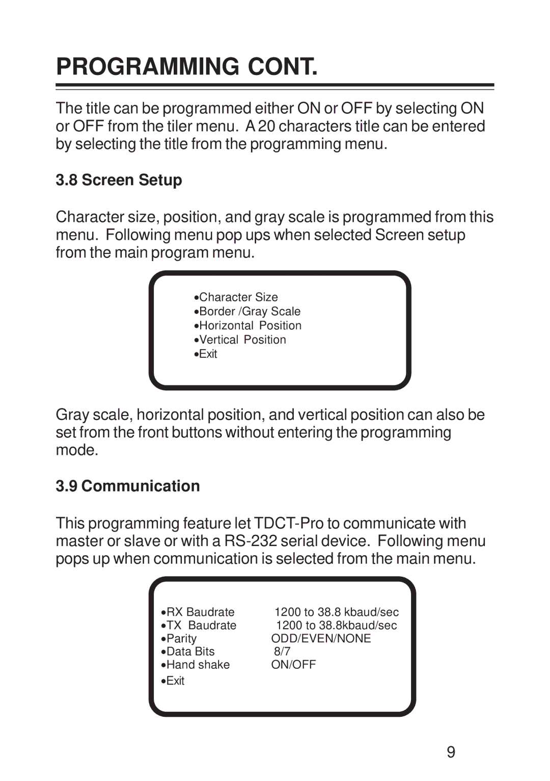 AVE TDCT-Pro operation manual Screen Setup, Communication 