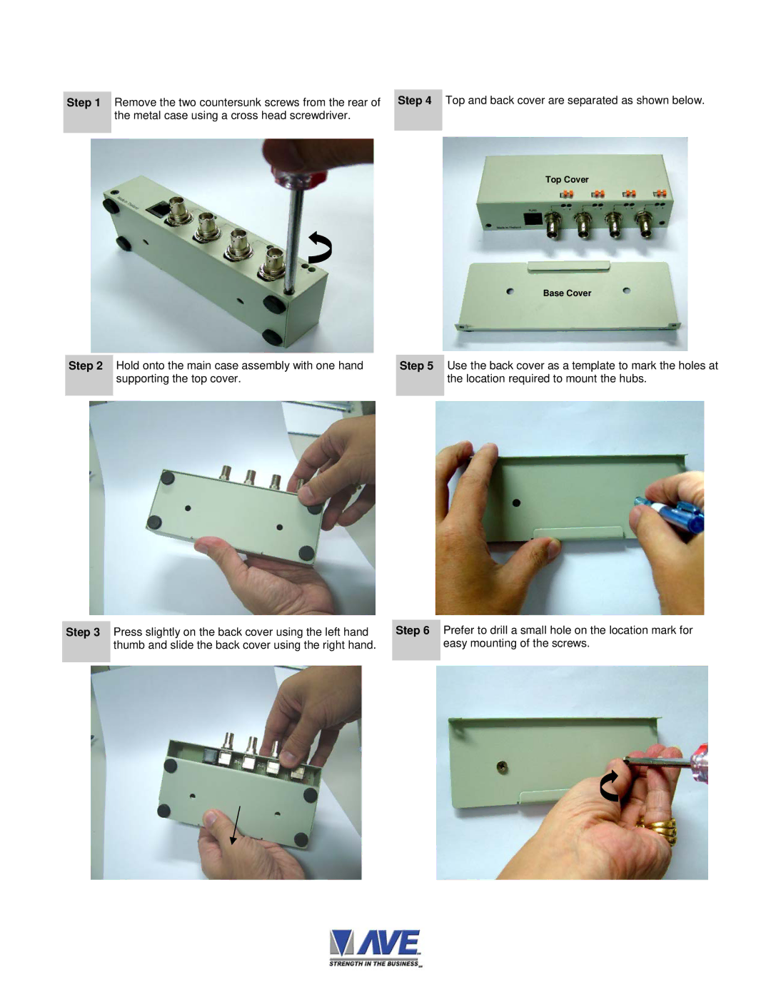 AVE UTP 4X1500 installation manual Top Cover Base Cover 