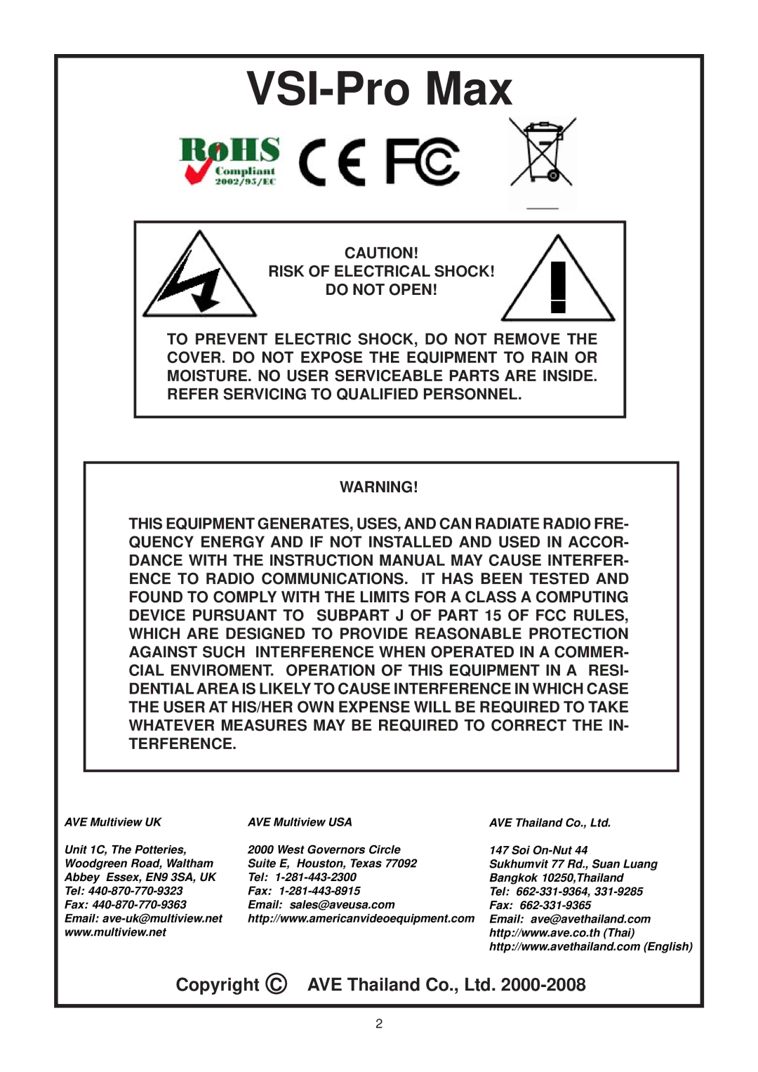 AVE VSI-Pro Max operation manual 