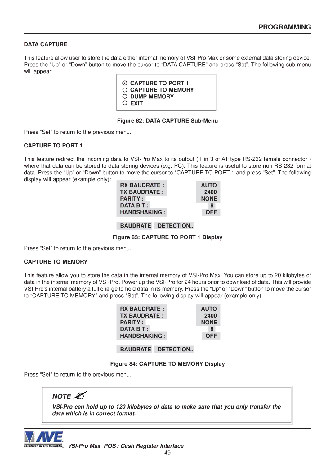 AVE VSI-Pro Max operation manual Capture to Port Capture to Memory Dump Memory Exit 