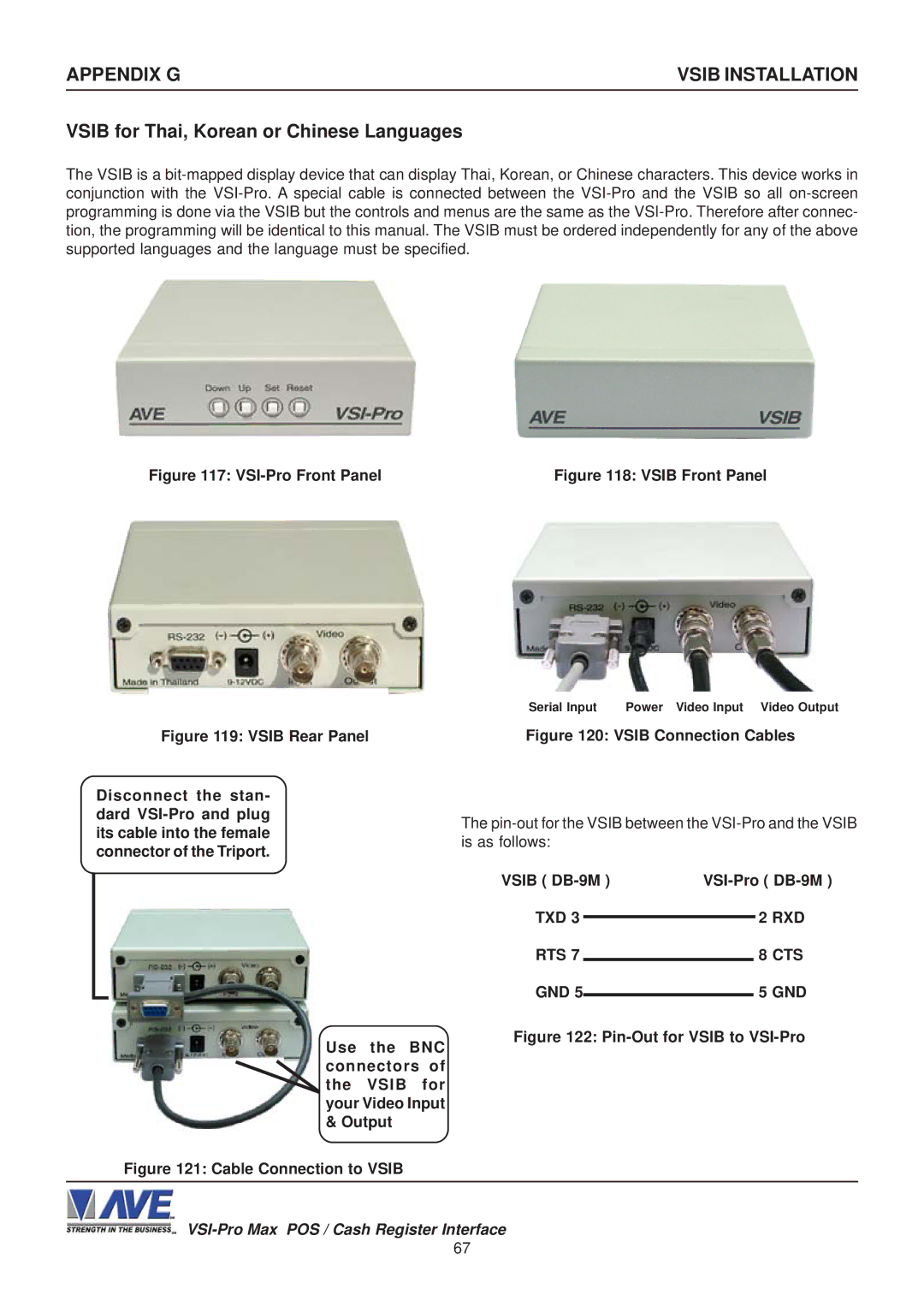 AVE VSI-Pro Max Appendix G, Vsib for Thai, Korean or Chinese Languages, Vsib Installation, Vsib DB-9M VSI-Pro DB-9M 