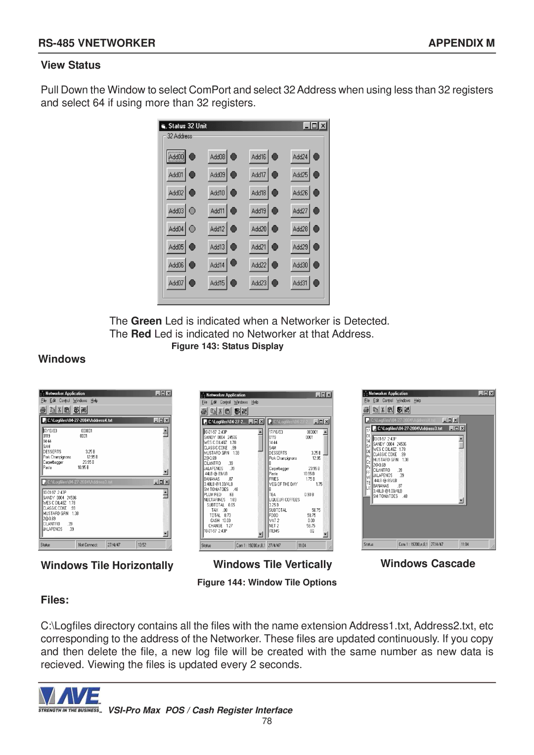 AVE VSI-Pro Max operation manual View Status, Windows Windows Tile Horizontally Windows Tile Vertically, Files 