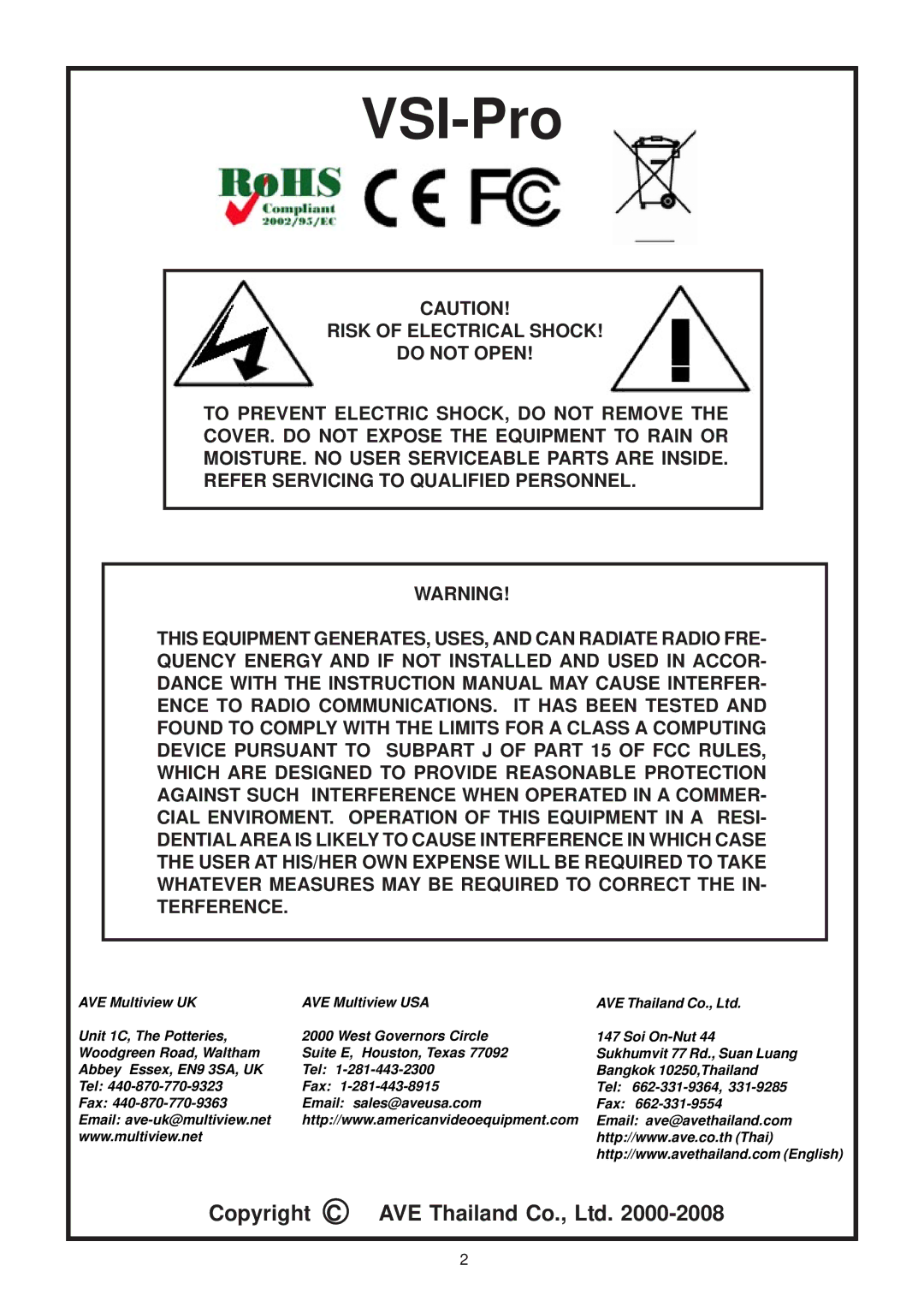 AVE VSI-PRO operation manual VSI-Pro 