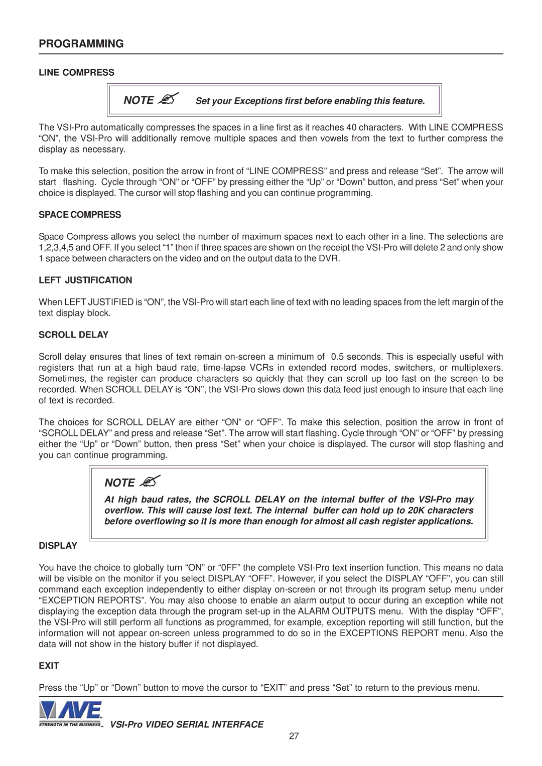 AVE VSI-PRO operation manual Line Compress, Left Justification 