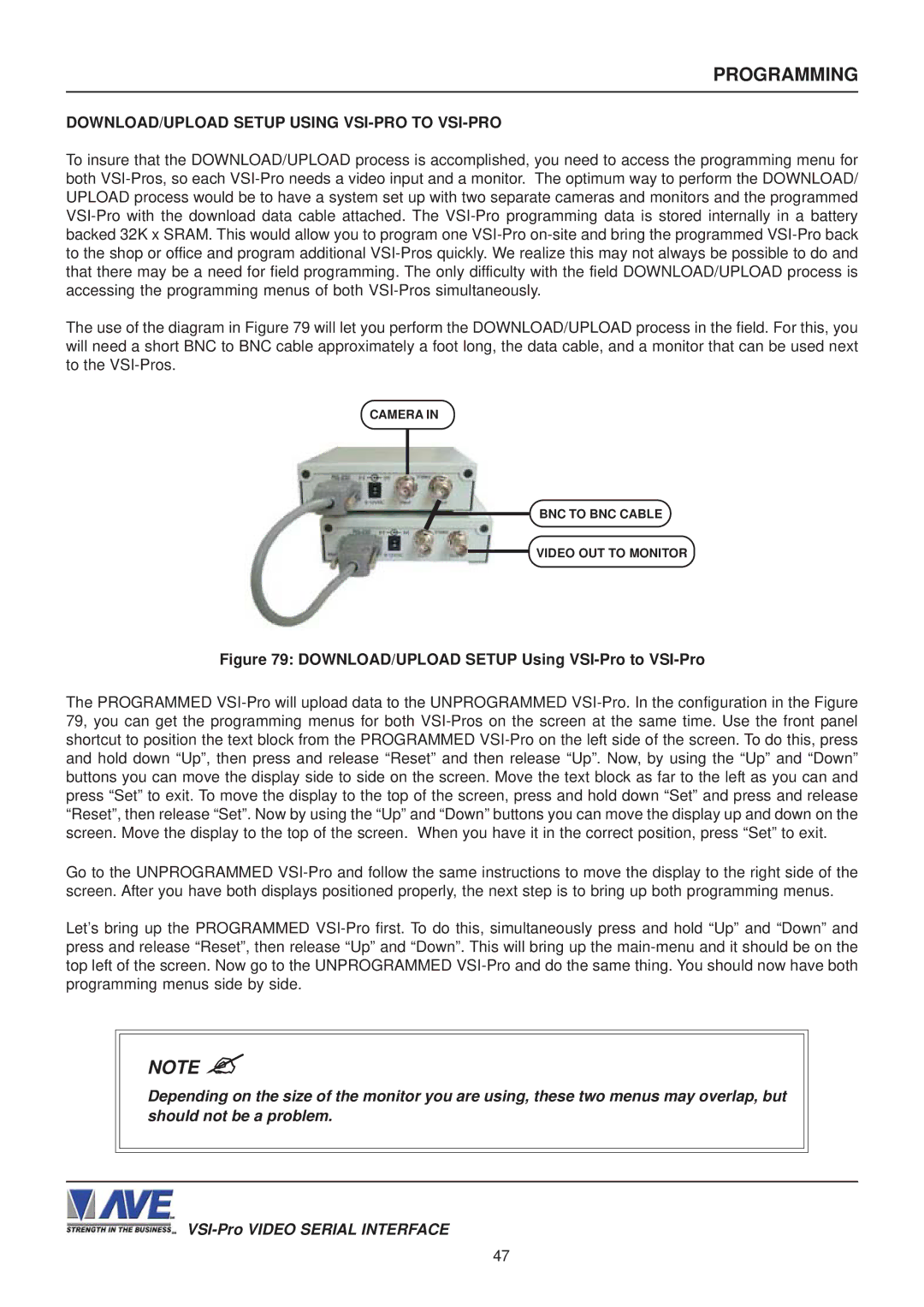 AVE operation manual DOWNLOAD/UPLOAD Setup Using VSI-PRO to VSI-PRO, DOWNLOAD/UPLOAD Setup Using VSI-Pro to VSI-Pro 