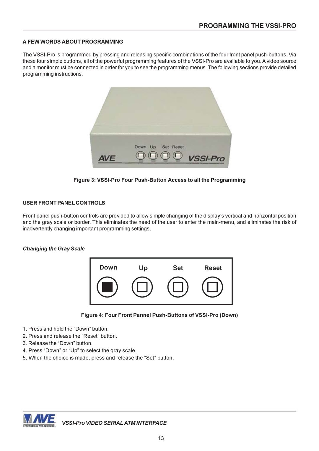 AVE operation manual Programming the VSSI-PRO, FEW Words about Programming, User Front Panel Controls 