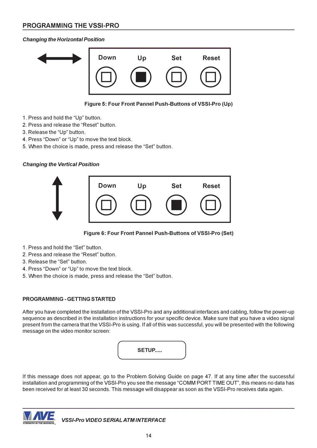 AVE VSSI-PRO operation manual Programming Getting Started, Setup 