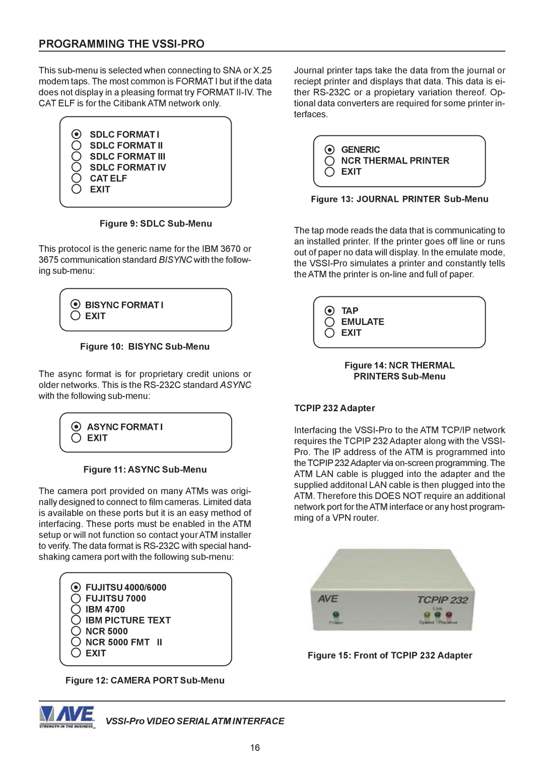 AVE VSSI-PRO Sdlc Format CAT ELF Exit, Bisync Format Exit, Async Format Exit, Fujitsu, IBM Picture Text, NCR 5000 FMT Exit 