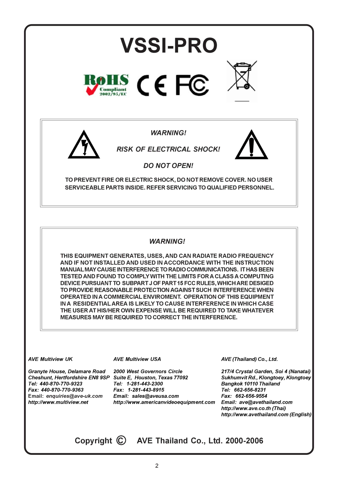 AVE VSSI-PRO operation manual Vssi-Pro 