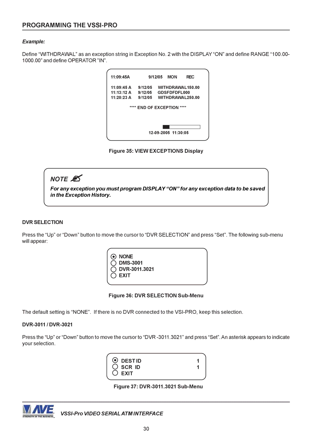 AVE VSSI-PRO operation manual Example, Dest ID SCR ID Exit 