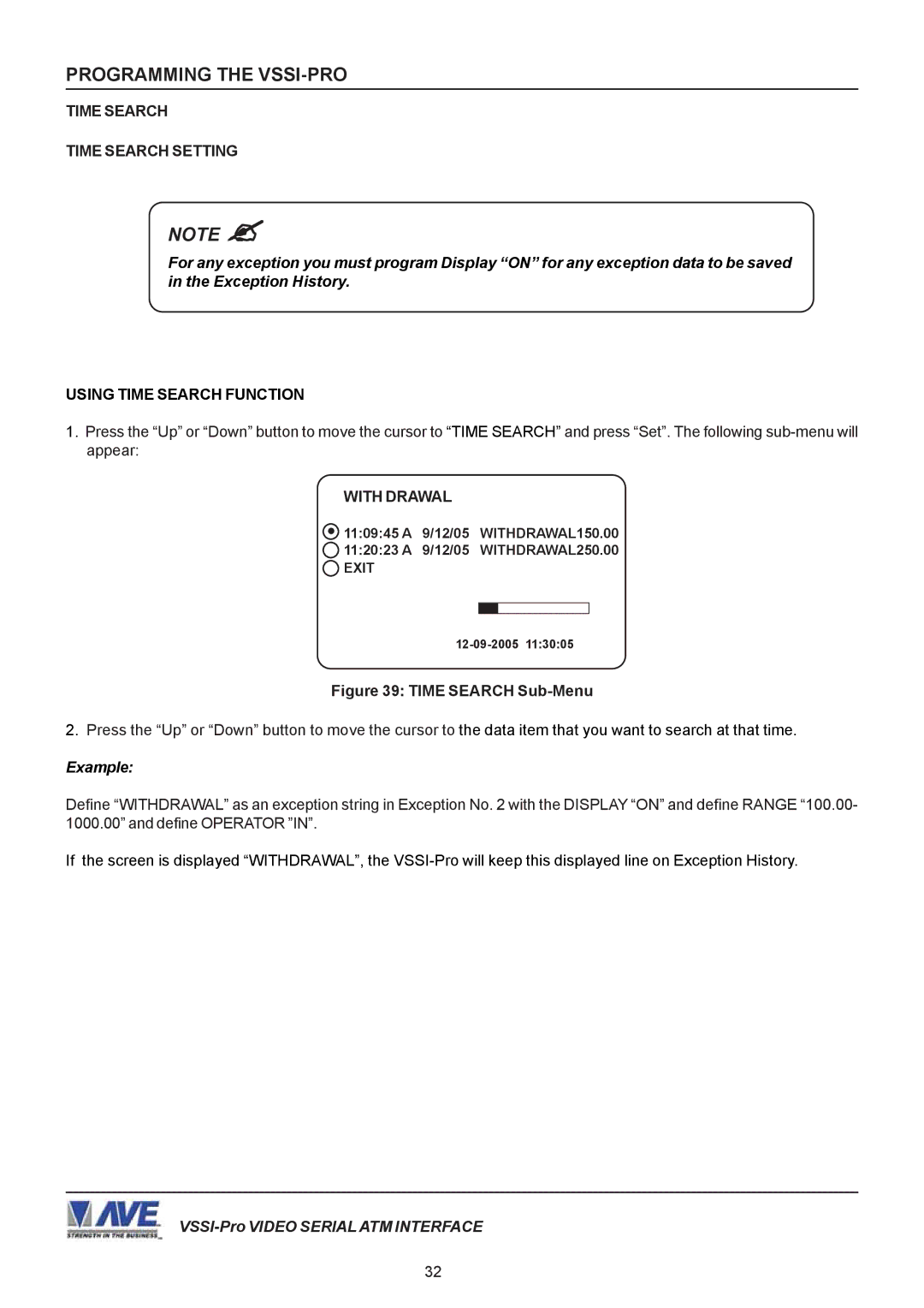 AVE VSSI-PRO operation manual Time Search Time Search Setting, With Drawal 