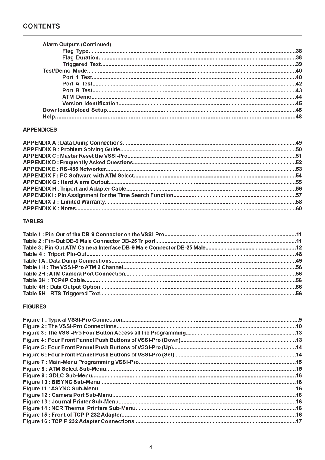 AVE VSSI-PRO operation manual Appendices, Tables 