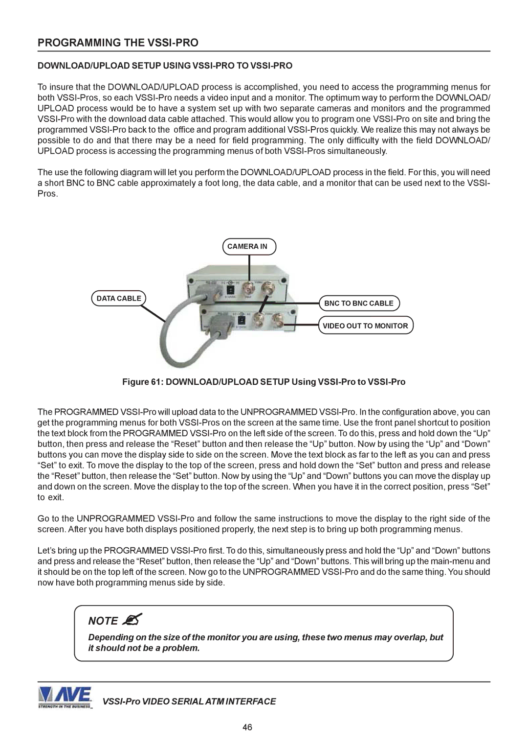 AVE operation manual DOWNLOAD/UPLOAD Setup Using VSSI-PRO to VSSI-PRO, DOWNLOAD/UPLOAD Setup Using VSSI-Pro to VSSI-Pro 