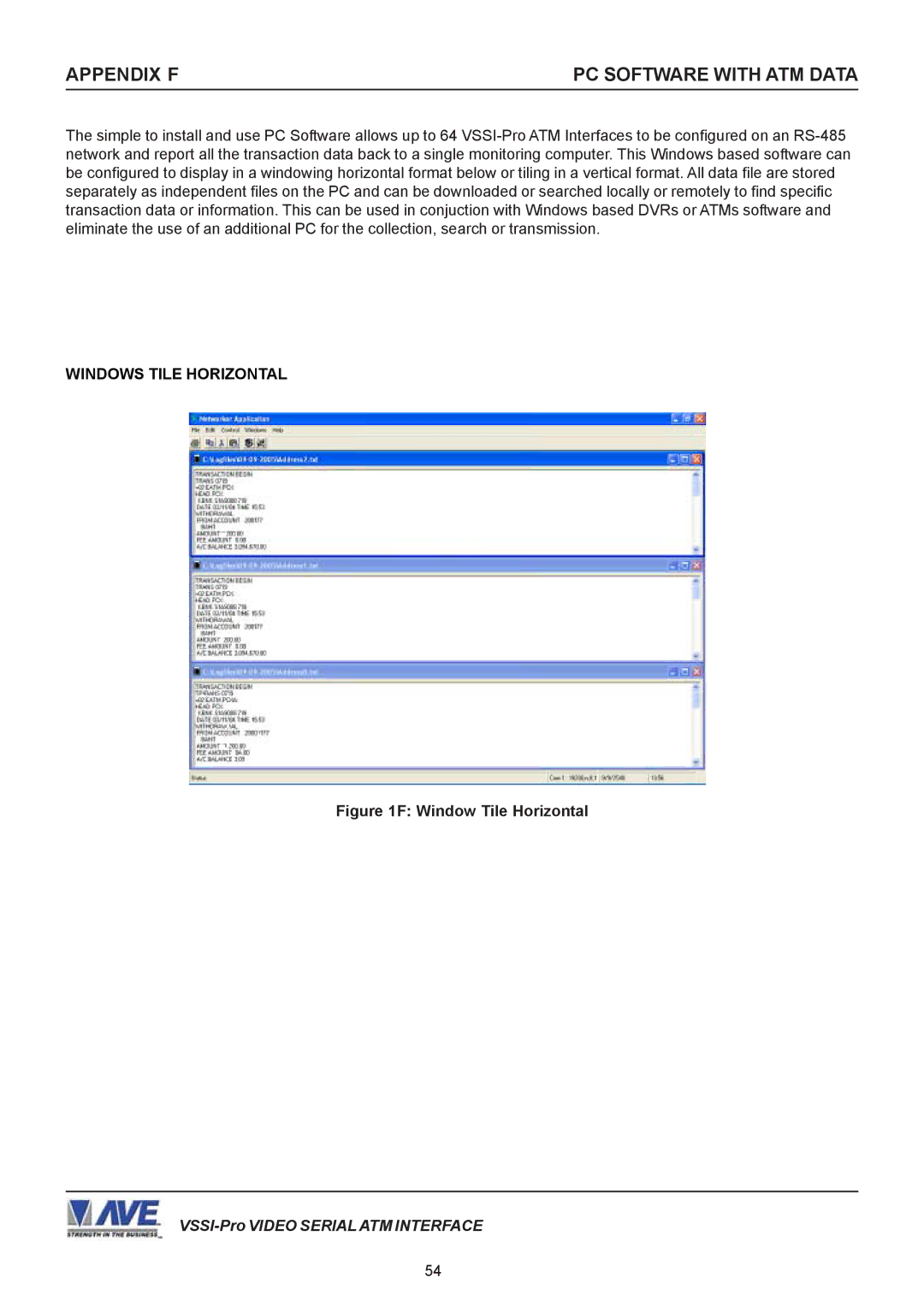 AVE VSSI-PRO operation manual Appendix F, PC Software with ATM Data 