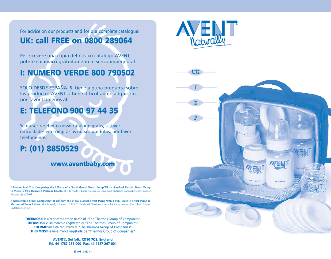 Avent Breast Pump manual UK call Free on 0800 