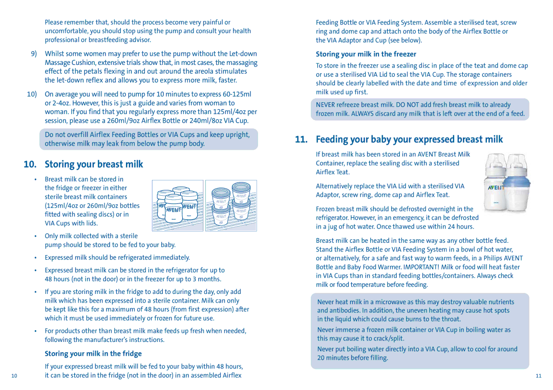 Avent ISIS manual Storing your breast milk, Feeding your baby your expressed breast milk 