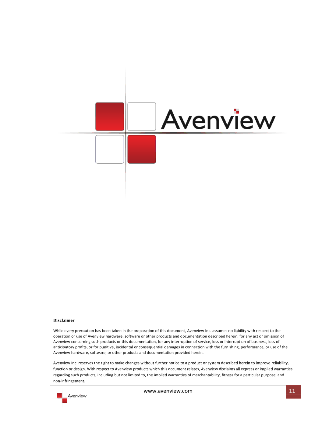 Avenview 677-011 specifications Disclaimer 