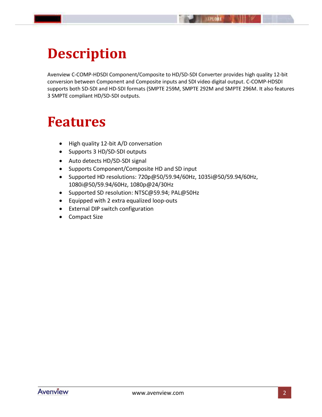 Avenview C-COMP-HDSDI manual Description 