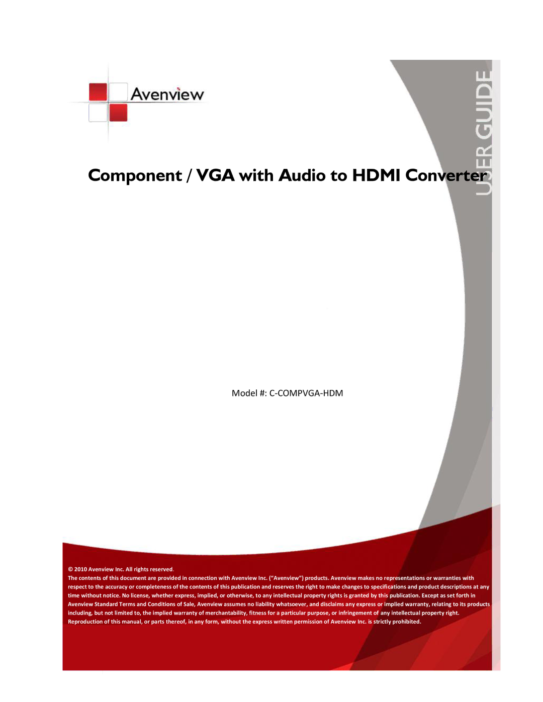 Avenview C-COMPVGA-HDM specifications Component / VGA with Audio to Hdmi Converter 