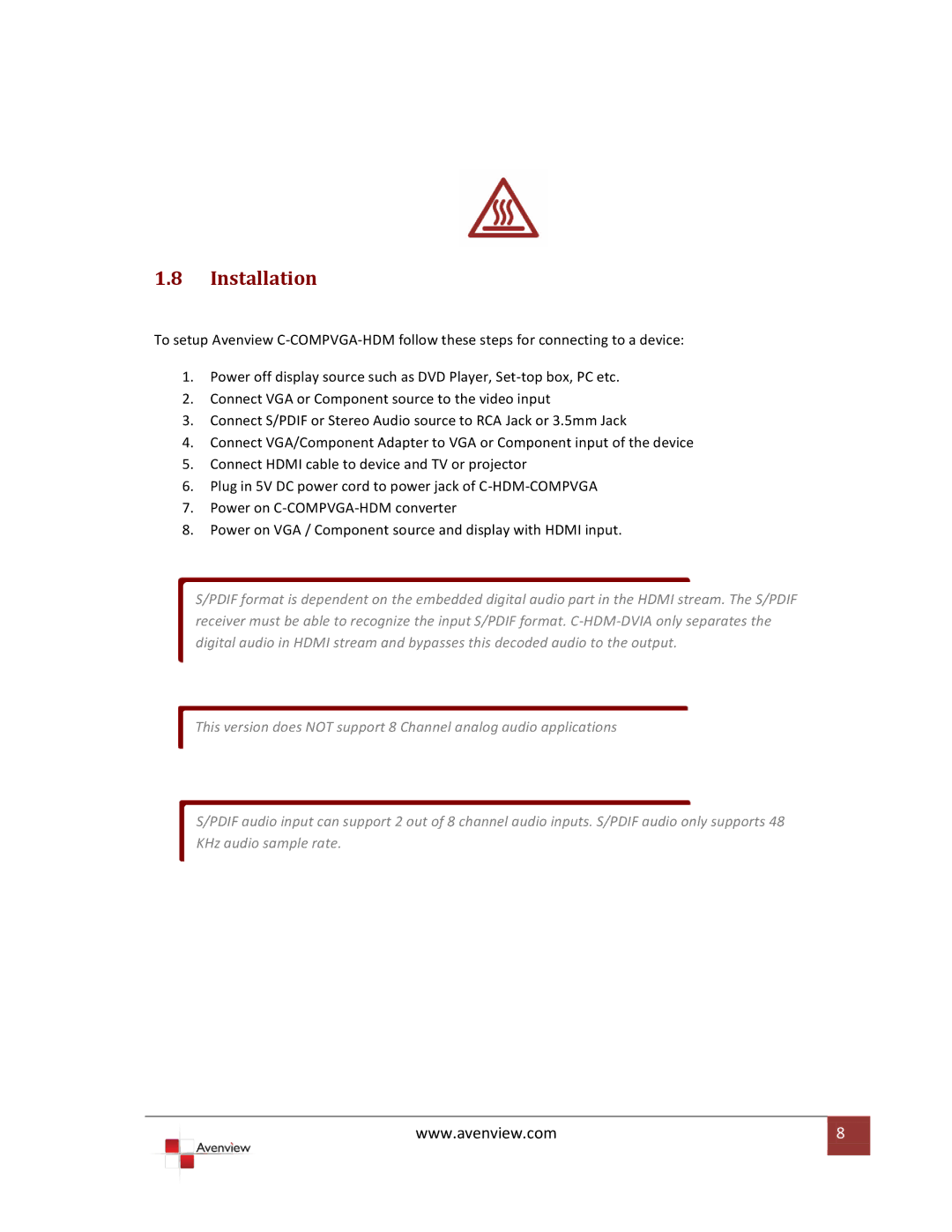 Avenview C-COMPVGA-HDM specifications Installation 