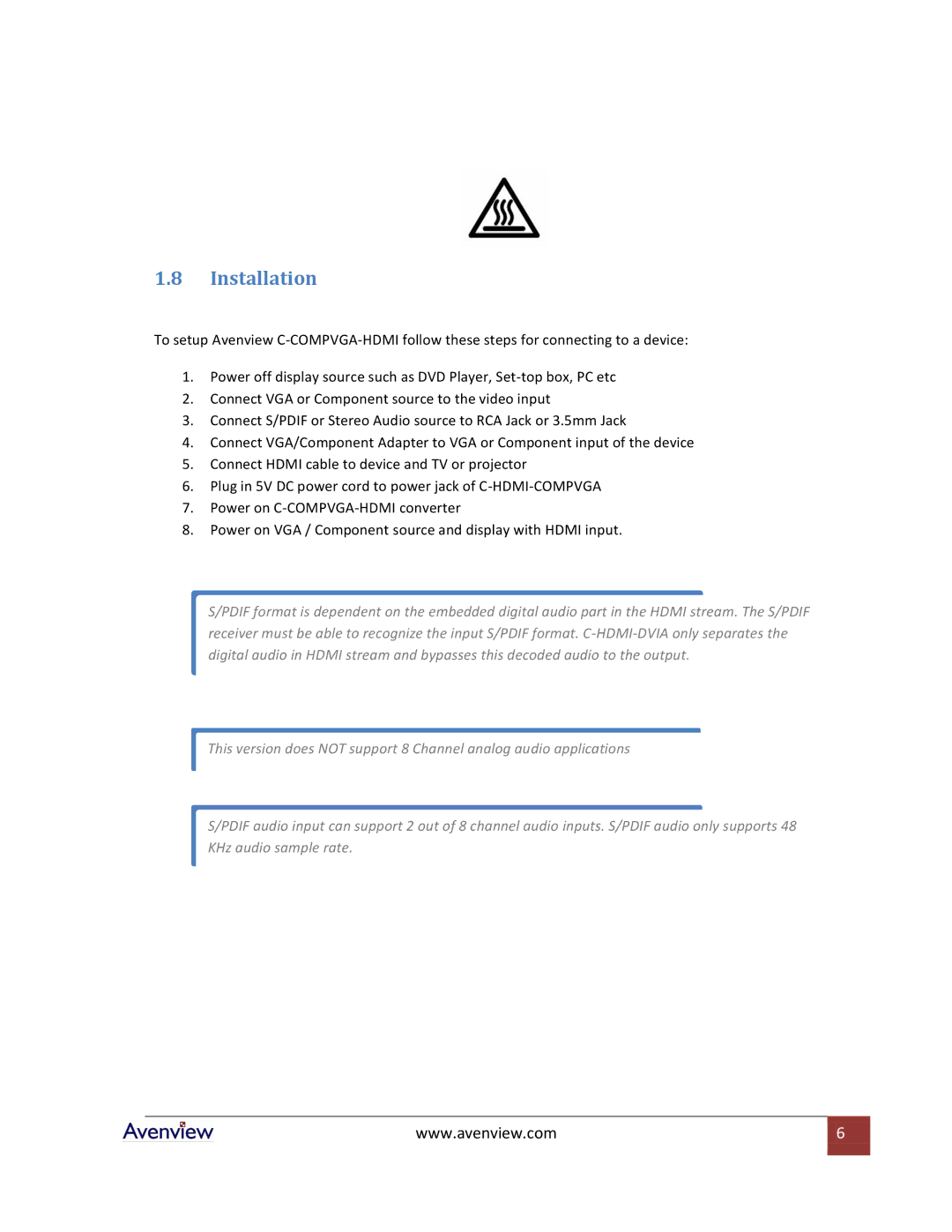 Avenview C-COMPVGA-HDMI specifications Installation 