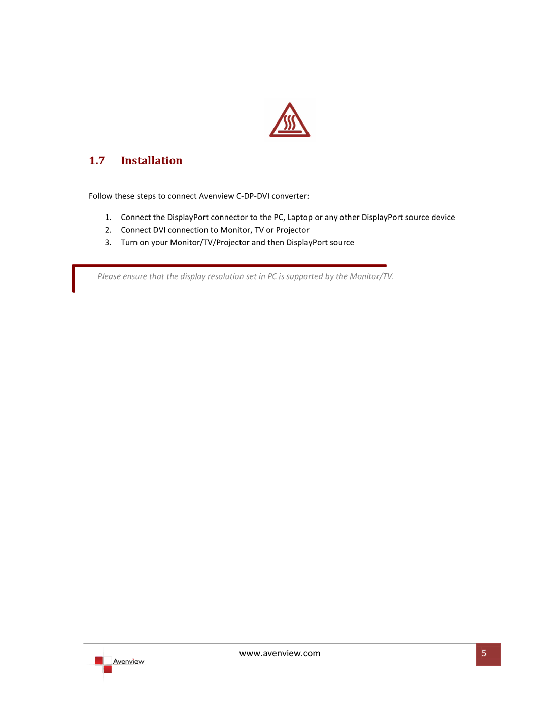 Avenview C-DP-DVI specifications Installation 