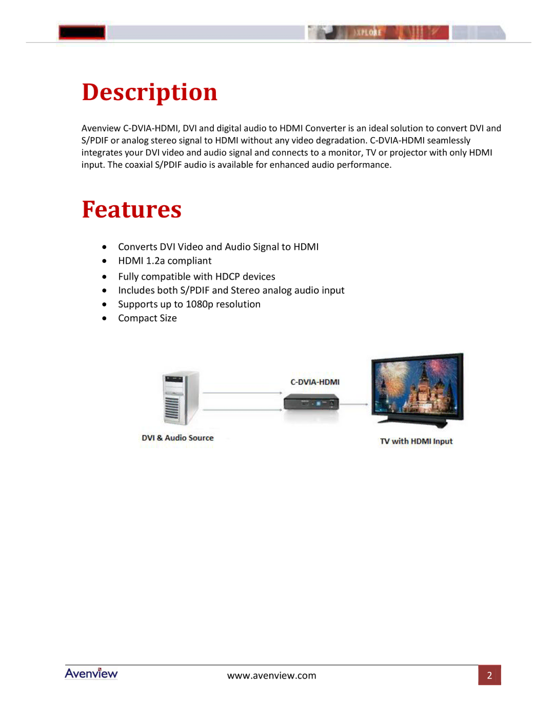 Avenview C-DVIA-HDMI manual Description 