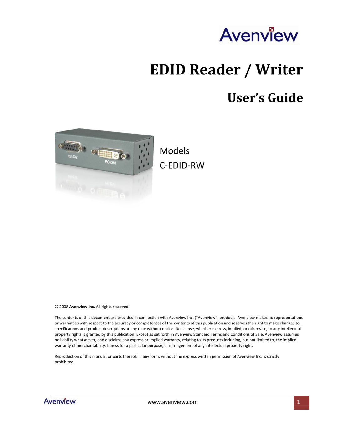 Avenview C-EDID-RW specifications Edid Reader / Writer 