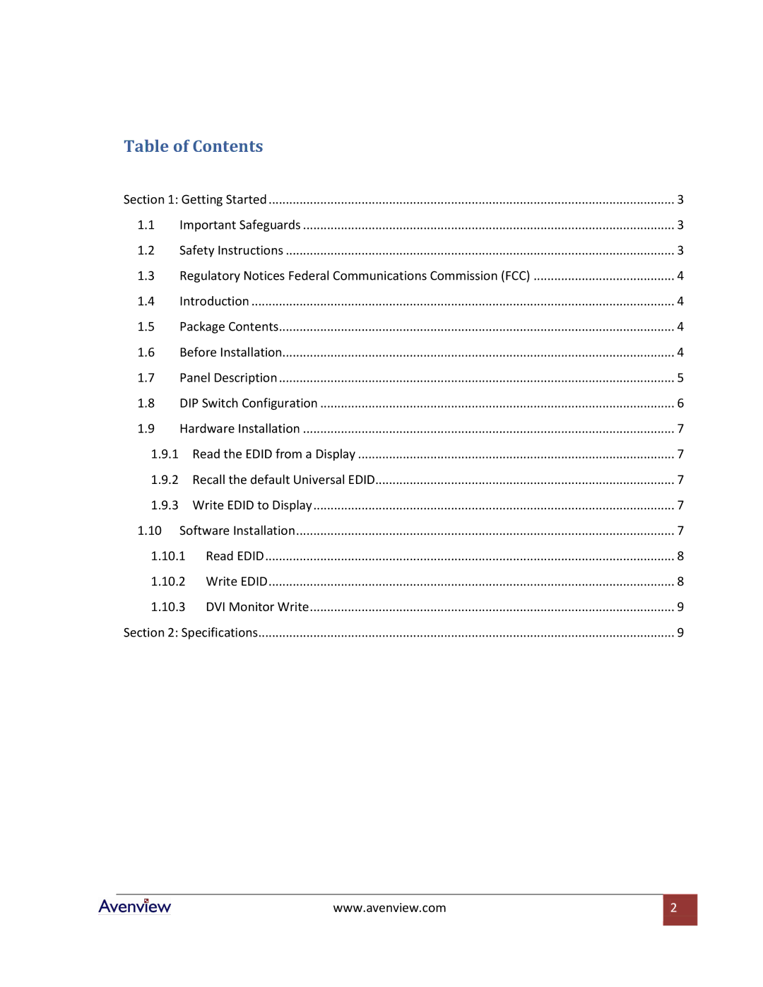 Avenview C-EDID-RW specifications Table of Contents 